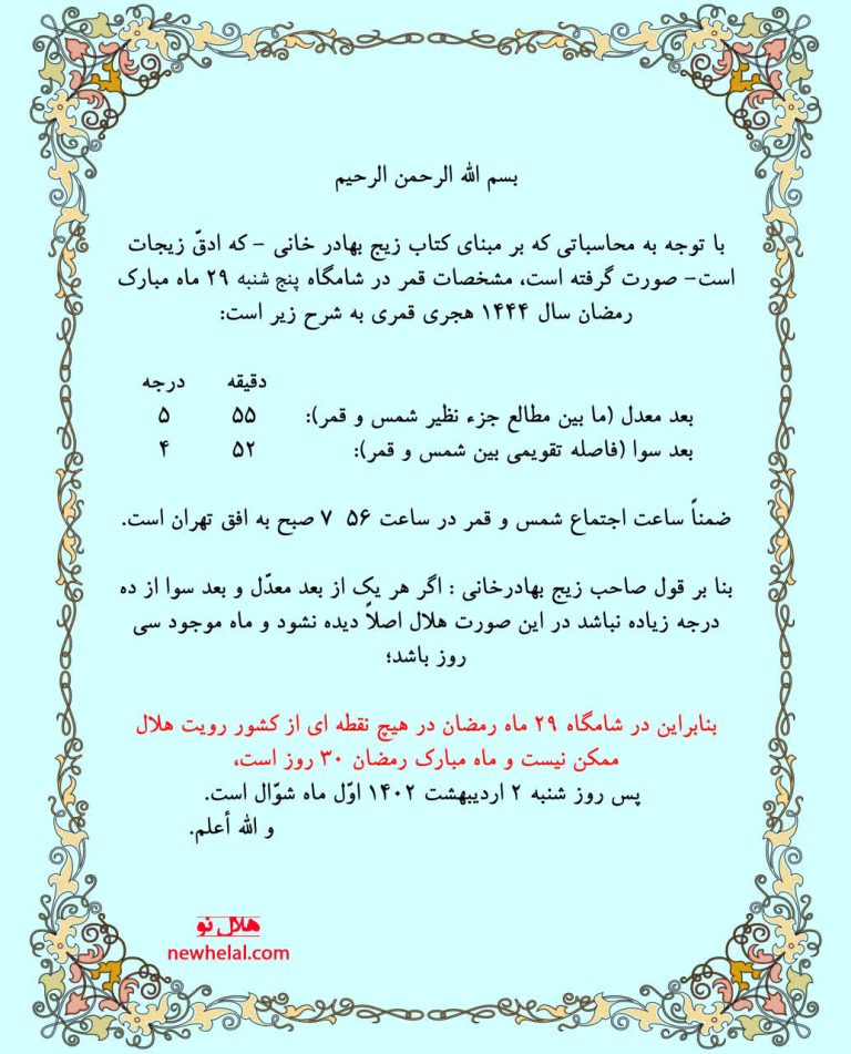 رویت هلال ماه شوال 1444 ه ق (1402 ه ش ) - عید فطر