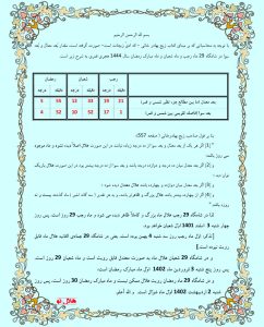 رویت هلال ماه شعبان و رمضان 1444 ه ق (1401 و 1402 ه ش )