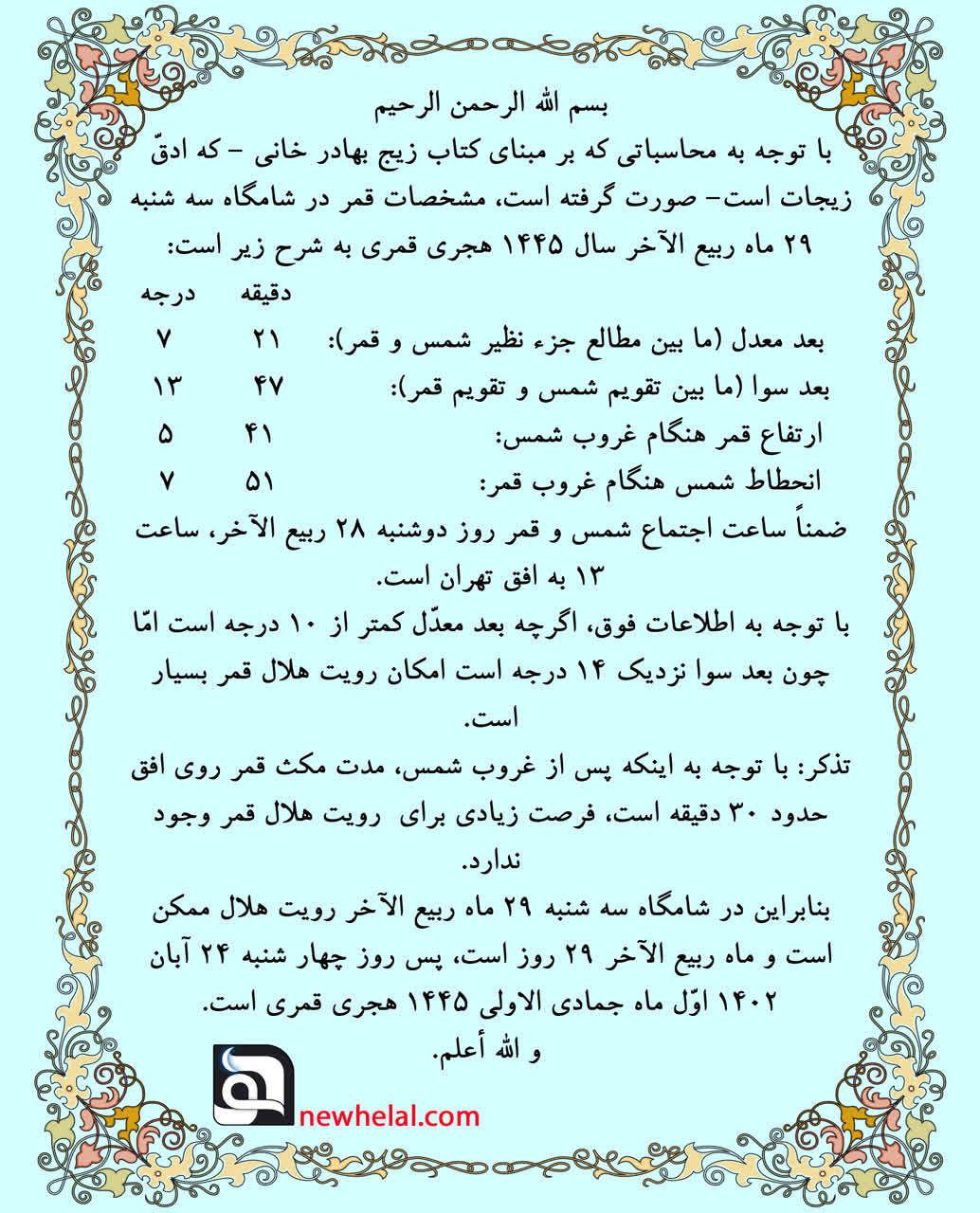 تصویر ماه جمادی اولیه وقوعی نوروز شمسی هجری.