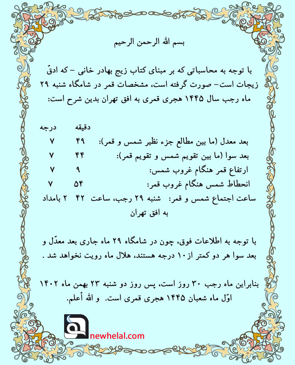 رویت هلال ماه شعبان اول هجری قمری