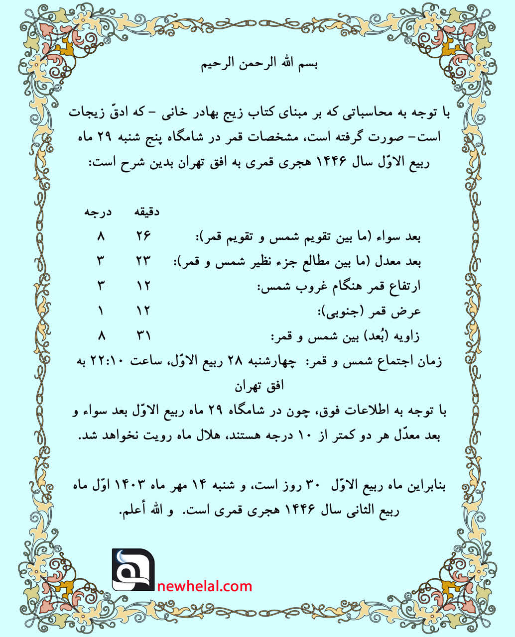 رویت هلال ماه ربیع الثانی سال ۱۴۴۶ هجری قمری
