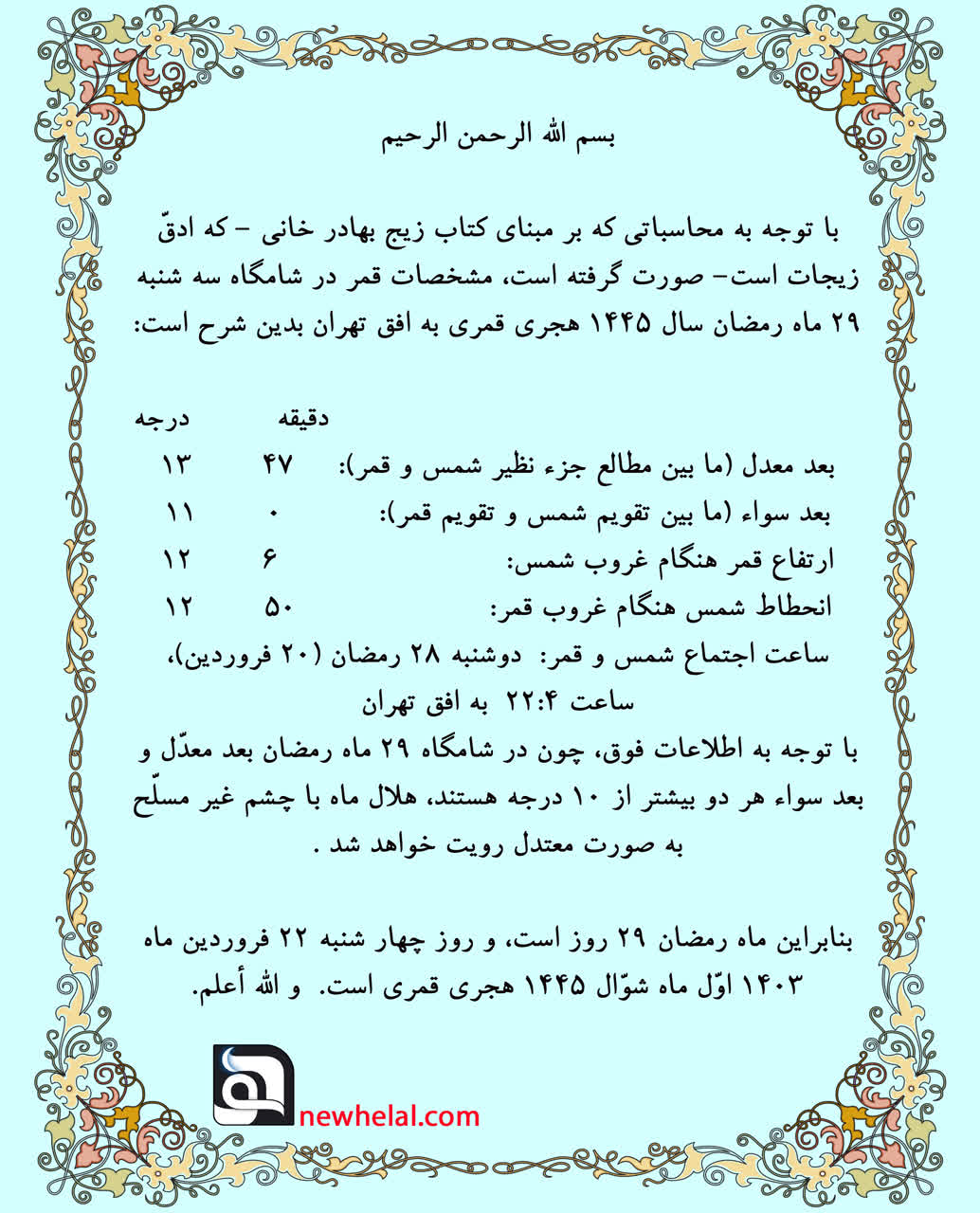 رویت هلال ماه شوّال از سال ۱۴۰۳ هجری شمسی