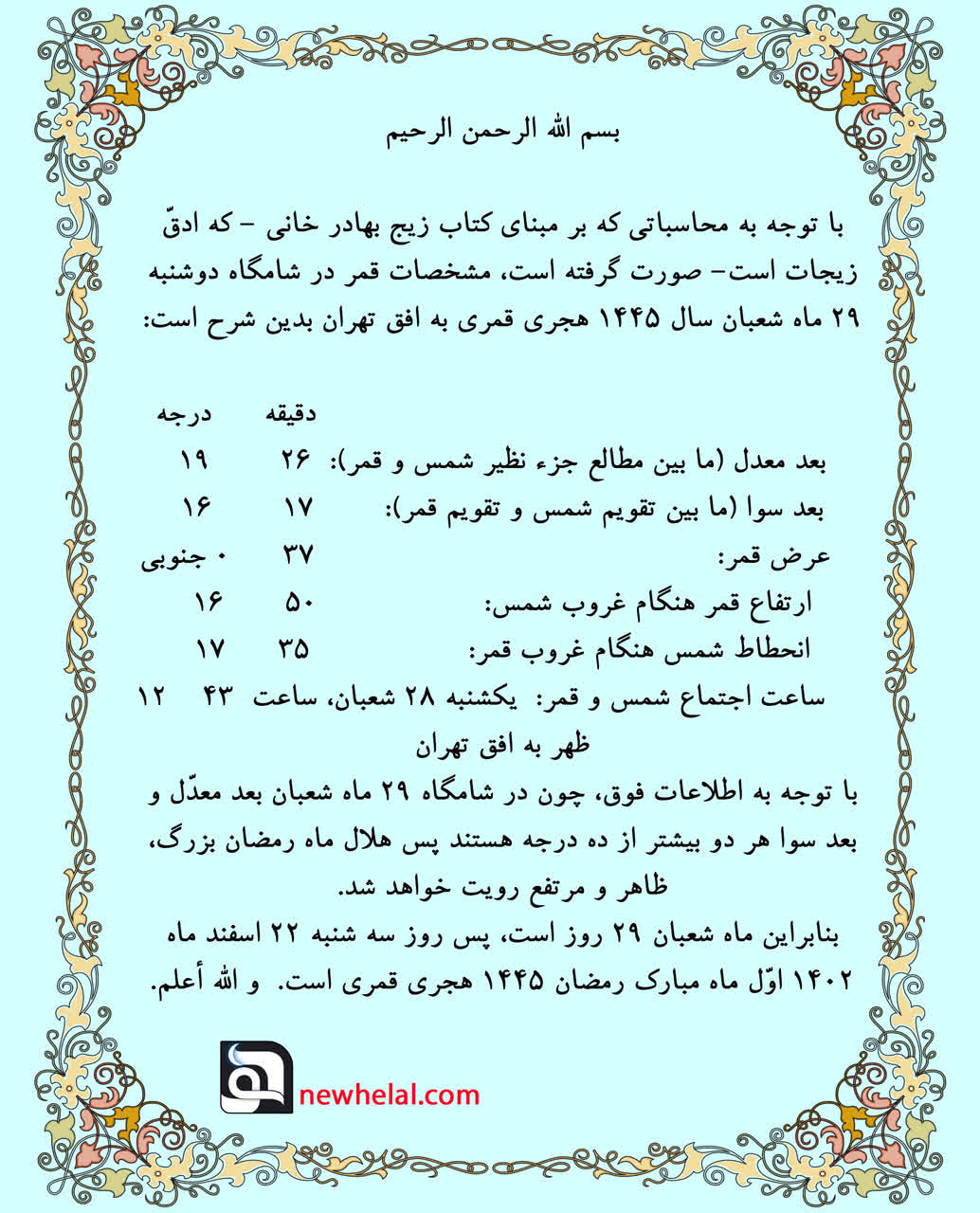 رویت هلال ماه مبارک رمضان 1445 هجری قمری شمسی